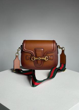 Женская кожаная сумка 👜 gucci lady web leather shoulder bag brown3 фото