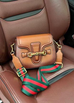 Женская кожаная сумка 👜 gucci lady web leather shoulder bag brown9 фото