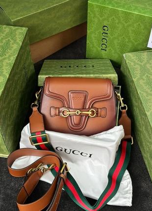 Жіноча шкіряна сумка 👜 gucci lady web leather shoulder bag brown