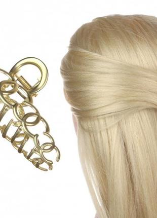 Краб металлический матовый золотистый полукруг, красивый краб в волосы 12 см1 фото