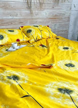 Сімейний комплект постільної білизна з полікотону (70% бавовна 30% поліестер) - жовті кульбаби