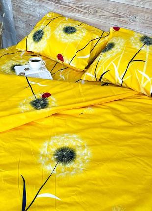 Сімейний комплект постільної білизна з полікотону (70% бавовна 30% поліестер) - жовті кульбаби