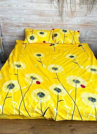 Сімейний комплект постільної білизна з полікотону (70% бавовна 30% поліестер) - жовті кульбаби