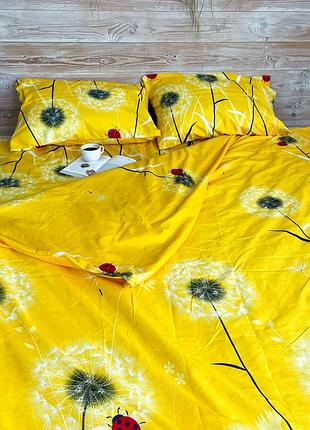 Сімейний комплект постільної білизна з полікотону (70% бавовна 30% поліестер) - жовті кульбаби