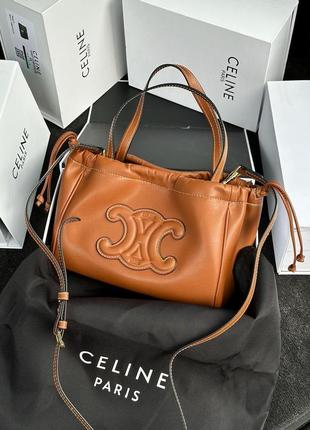 Жіноча шкіряна сумка 👜 celine small cabas drawstring cuir triomphe in smooth calfskin tan