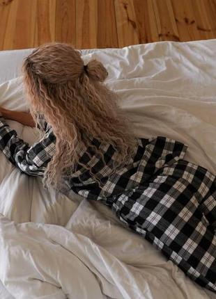 Жіноча піжама в клітку фланелева nelle біло-чорна | домашній жіночий комплект сорочка + штани3 фото