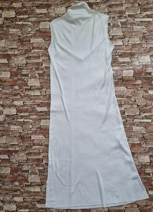 Белое миди платье mango в рубчик с кружевной вставкой.4 фото