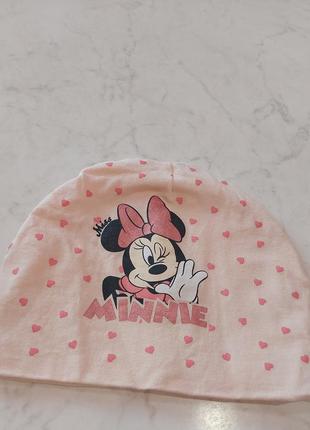 Хлопковая шапка с минни в сердечки персиковая minnie disney 54 см3 фото