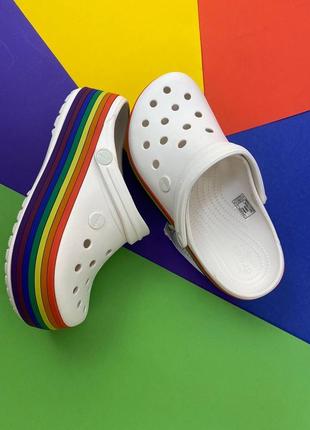 Женские кроксы платформа crocs crocband platform clog light raibow