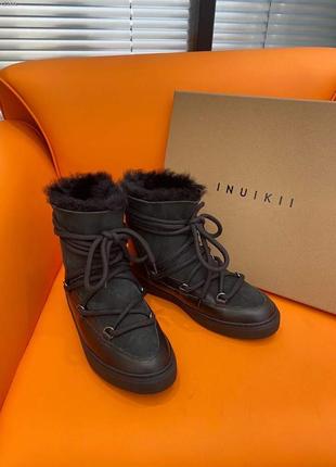 Ботинки валянки inuikii из натуральной кожи и меха черные