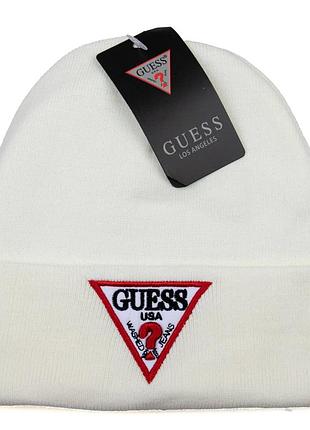 Шапка белая вязаная женская мужская в стиле  guess шапка зимняя гесс унисекс
