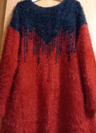 Женский ворсистый бордово-чёрный свитер5 фото