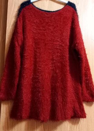 Женский ворсистый бордово-чёрный свитер10 фото