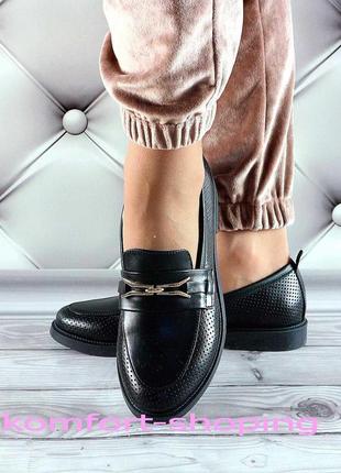 Туфли  женские кожаные, черные к 13943 фото