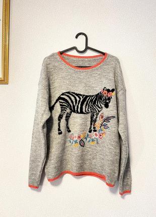 Свободный свитер зебры вышивка2 фото