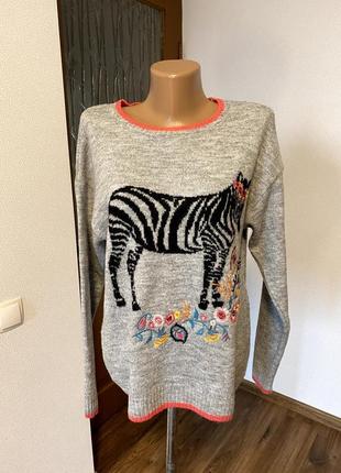 Свободный свитер зебры вышивка3 фото