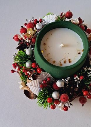 Рождественский подсвечник со свечой ручной работы, коллекция "сказочное рождество"4 фото