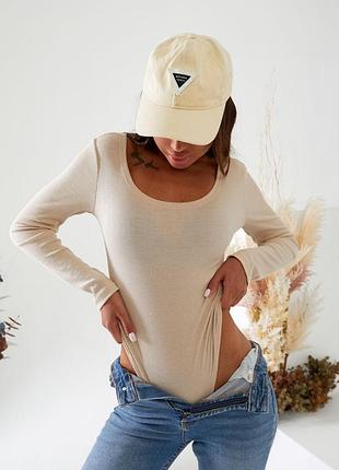 Жіночий трикотажний боді в рубчик бежевий р.42-48