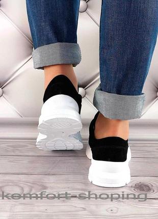 Жіночі кросівки на шнурівці замшеві, чорні к 13514 фото