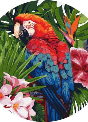 Картина за номерами "яскравий папуга" ©art_selena_ua kho-r1004 діаметр 39 см ідейка
