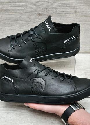 Кеди кросівки чоловічі шкіряні diesel black pirate3 фото