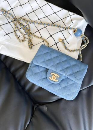 Жіноча маленька сумочка chanel блакитна сумка джинсова через плече шанель