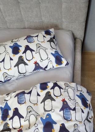 Комплект постільної білизни пінгві/сірий, turkish flannel4 фото