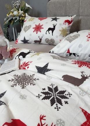 Комплект постільної білизни новорічний/сірий, turkish flannel6 фото