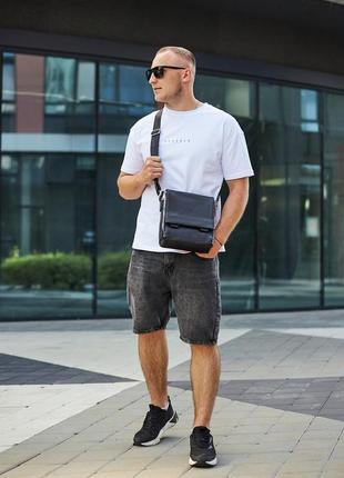 Мужская сумка-мессенджер черная из натуральной кожи tiding bag tb-138875 фото