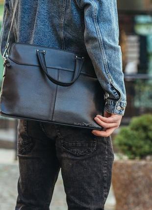 Кожаная мужская сумка для ноутбука и документов tiding bag v1289 черная8 фото