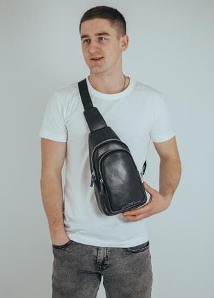 Мужской кожаный рюкзак через плечо keizer k1156-black6 фото