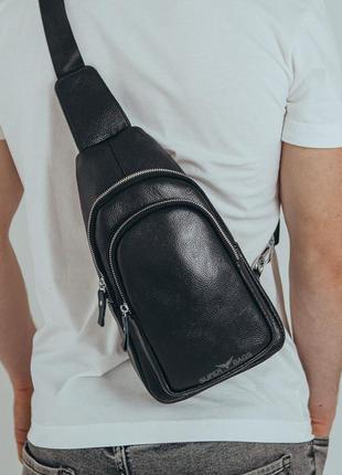 Мужской кожаный рюкзак через плечо keizer k1156-black5 фото