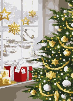 Картины по номерам рождественская елка (с золотыми красками) 40*50 см