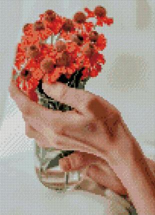 Алмазна мозаїка на підрамнику квіти в руках 30х40 см hx120