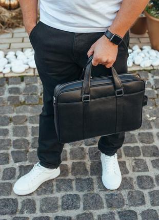 Модная мужская кожаная сумка для документов черная tiding bag rb-018 мужские портфели6 фото