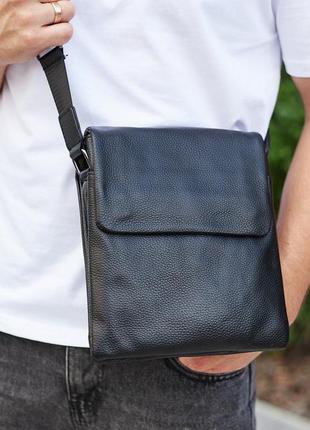 Мужская черная наплечна сумка из натуральной кожи bexhill bx819-v3 фото