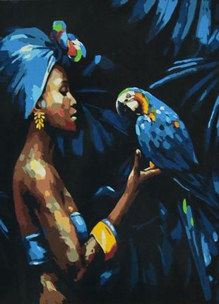 Картина за номерами strateg   африканська дівчина з папугою розміром 50х50 см (аа018)