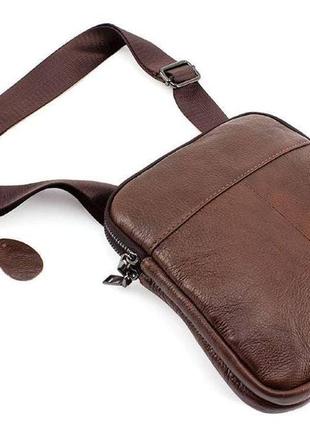 Кожаная небольшая мужская сумка через плечо st коричневая6 фото