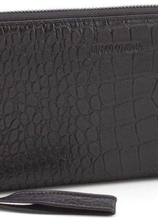 Чорний гаманець-клатч на блискавці з блоком під картки з фактурної натуральної шкіри marco coverna mcjp-5901a