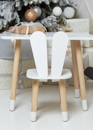 Белый прямоугольный столик и стульчик детский белоснежный зайчик. белый детский столик10 фото