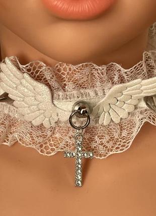 Готическое панковое кружевное ожерелье-колье с сердечками крест для женщин, девочек, ожерелье с заклепками с крыльями ангела8 фото