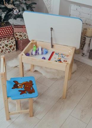 Дитячий стіл! стіл-парта з дерева класична та стільчик. на подарунок! підійде для навчання, малювання, гри10 фото