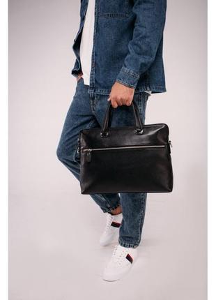Чоловіча шкіряна сумка місткий портфель для документів ноутбуку офісу шкіряний tiding bag 771-17 чорна шкіра для стильного чоло5 фото