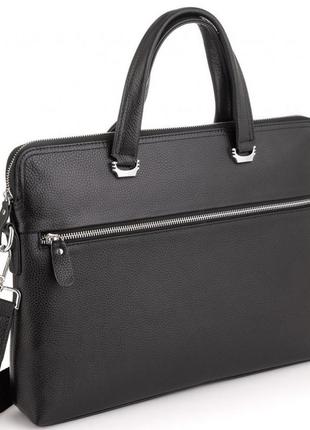 Мужская кожаная сумка вместительный портфель для документов ноутбука офиса кожаный tiding bag 771-17 черная