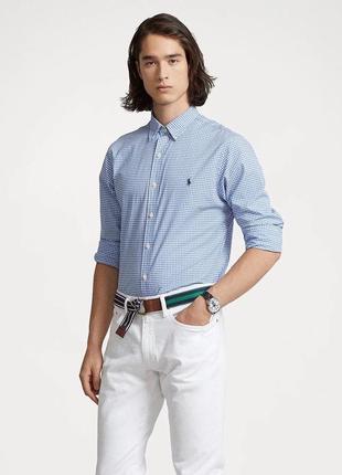 Классическая рубашка ralph lauren slim fitstared shirt blue/white