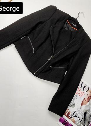 Пиджак женский жакет черного цвета косуха твид на молнии от бренда george m