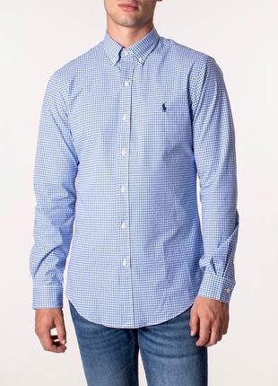 Класична сорочка polo ralph lauren 100% cotton stretch checked shirt blue/white