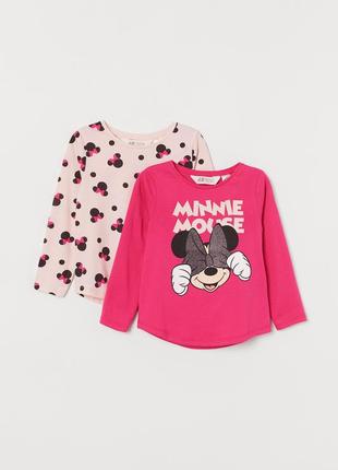 1 - 2 и 8 - 10 лет h&m футболка с длинным рукавом лонгслив реглан набор 2шт минни маус