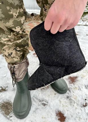 Теплі водонепроникні гумові чоботи олива з вкладишем. гумові чоботи утеплені