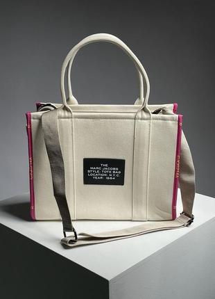 Качественная женская сумка marc jacobs medium tote bag  брендовая из текстиля плотного7 фото